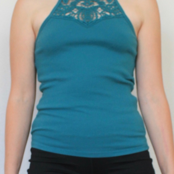 Turquoise Lace-Neckline Tank - Picture 3 of 4